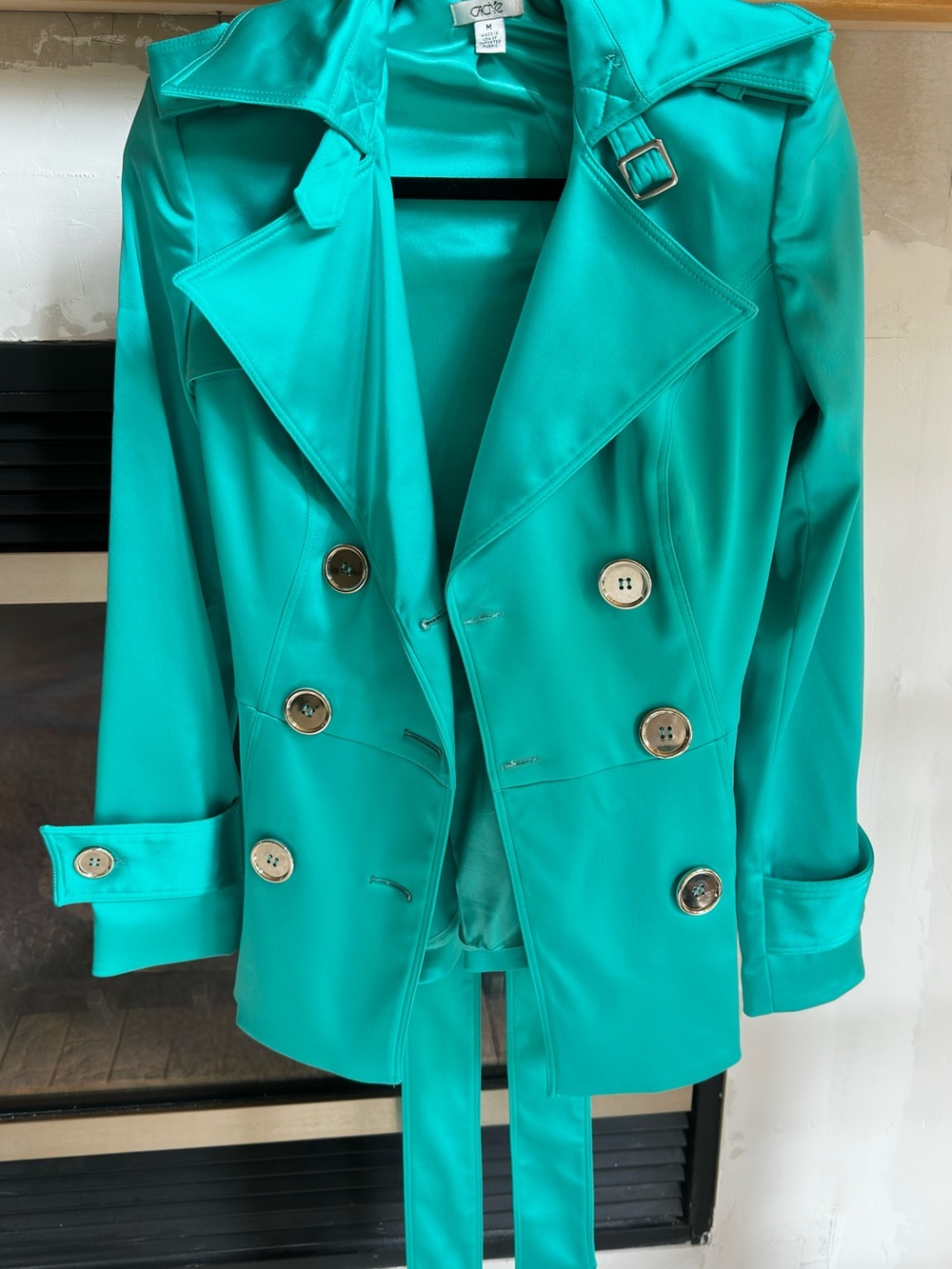 Cache Turquoisey Green Double-Breasted Trench Coat Medium Vintage!